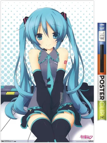 Vista 18 de Trends International Hatsune Miku - Póster de pared de llaves, 14.725 x 22.375 pulgadas, versión enmarcada de madera de granero