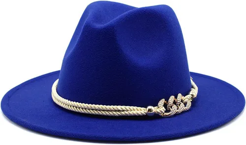 Vista 2 de Sombrero Fedora Panamá de fieltro de ala ancha para dama con Azul bebé
