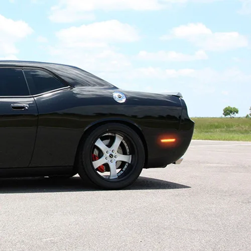 Vista 6 de Juego de 2 lámparas de repuesto para luces de marcador lateral de parachoques trasero rojo con lente transparente para Dodge Challenger 2008-2014