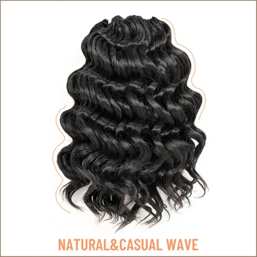 Vista 2 de Toyotress Extensiones de cabello de ganchillo de onda marina - 8 pulgadas, 8 paquetes, trenzado natural negro de onda marina, extensiones de cabello