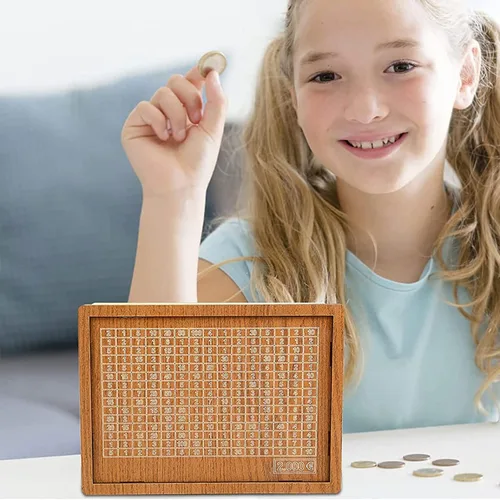 Vista 5 de Kakeibo - Caja de madera para ahorrar dinero, alcancía para adultos y niños, banco de monedas para niños y niñas, caja de ahorro de madera