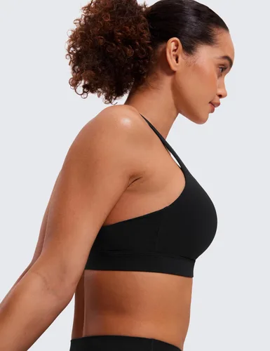 Vista 5 de CRZ YOGA Brasier deportivo con tirantes delgados para mujer, para fitness o ejercicio físico, brasier con relleno y espalda cruzada para yoga