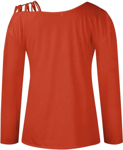 Vista 3 de JJHAEVDY Sudadera para mujer, manga larga, hombros descubiertos, estampado de cuello plano, sudaderas casuales