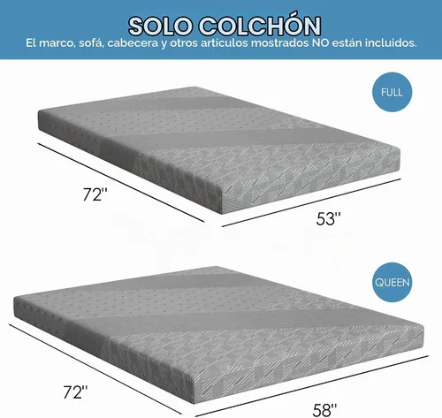 Vista 2 de Colchón de 4 pulgadas para sofá cama, colchón de espuma viscoelástica de gel de tamaño matrimonial para sofá, sofá extraíble, cama de invitados gris