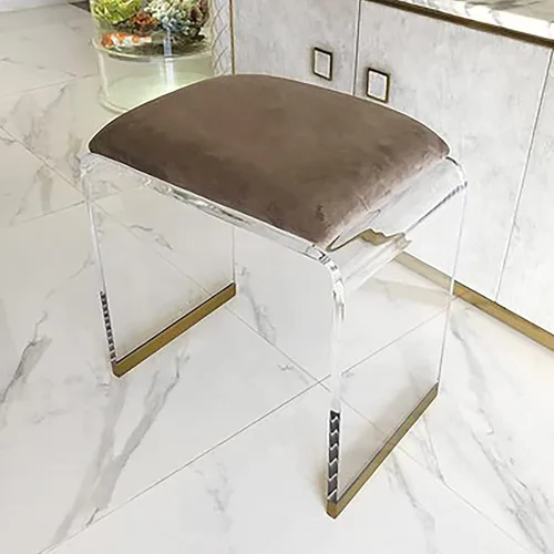 Vista 15 de QQXX Taburete de acrílico con asiento acolchado de terciopelo, mesita de noche de acrílico transparente, mesa auxiliar cuadrada, taburete moderno