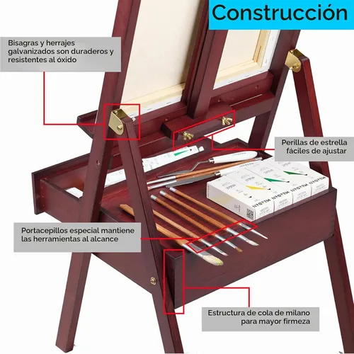 Vista 4 de MEEDEN Caballete de Estudio con Marco en H con Cajón de Almacenamiento de Suministros de Arte - Ajustable (60"~75") Soporte de Caballete de Madera