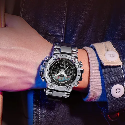 Vista 3 de Reloj para hombre, relojes tácticos para hombre, negro, militar, 5ATM, impermeable, deportivo, reloj digital, diseño genial, hora mundial