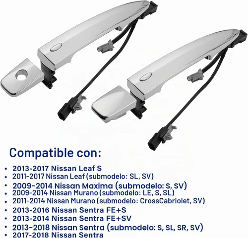 Vista 3 de Manijas de puerta exteriores cromadas (2 unidades, izquierda y derecha) con sensor de entrada de llave inteligente, compatible con Nissan