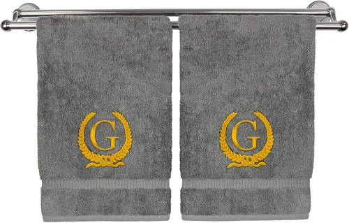 Vista 109 de Toalla de mano con monograma, regalo personalizado, 16 x 30 pulgadas, letra blanca bordada con diseño de corona en toalla negra, extra absorbente