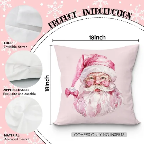 Vista 5 de Fundas de almohada de Papá Noel, 18x18 - Decoración de Navidad rosa, Papá Noel, para sofá y sala de estar, dormitorio Almohada-sd-04
