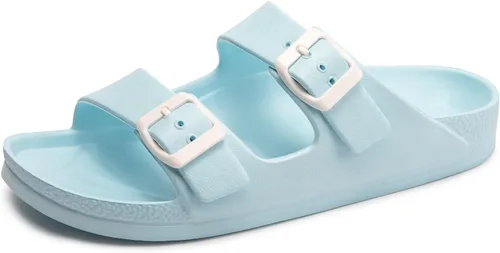 Vista 27 de FUNKYMONKEY - Sandalias bajas cómodas para mujer, hechas de etilvinilacetato, ajustables con hebilla doble