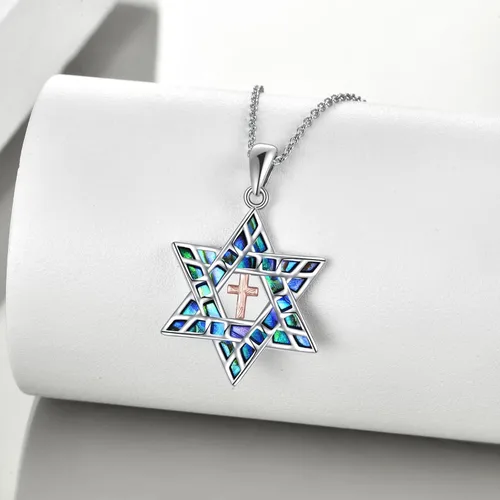 Vista 3 de YFN Collar de plata de ley con estrella de David, joyería cristiana judía con cadena de 18 pulgadas