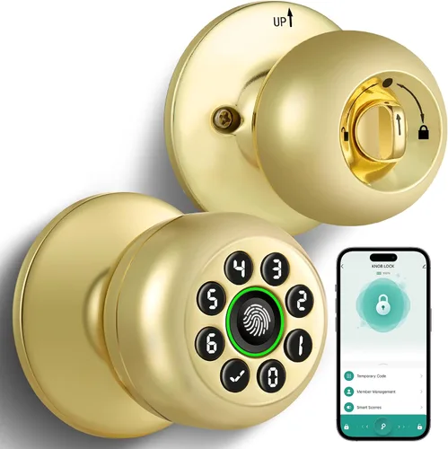Vista 10 de KLLOQUE Fingerprint Door Lock, Smart Fingerprint Door Knob with Keypad, Biometric Door Lock with App Control, Auto Lock Door Lock with Code, Keyless