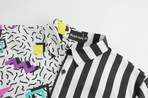 Vista 3 de Nosirhoc Camisas de los años 80 para hombre, camisa de los años 90, camisa retro casual con botones, camisa hawaiana, camisa de discoteca, camisas