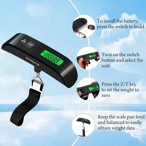 Vista 5 de Báscula de equipaje, báscula de equipaje de 110 libras con funciones de conmutación de 4 unidades y pantalla LED, báscula de equipaje digital
