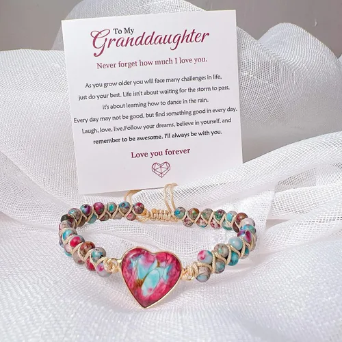 Vista 2 de Pulsera de corazón de jaspe con texto en inglés To My Granddaughter Love You Forever (To My Granddaughter Love You Forever), pulsera de cuentas