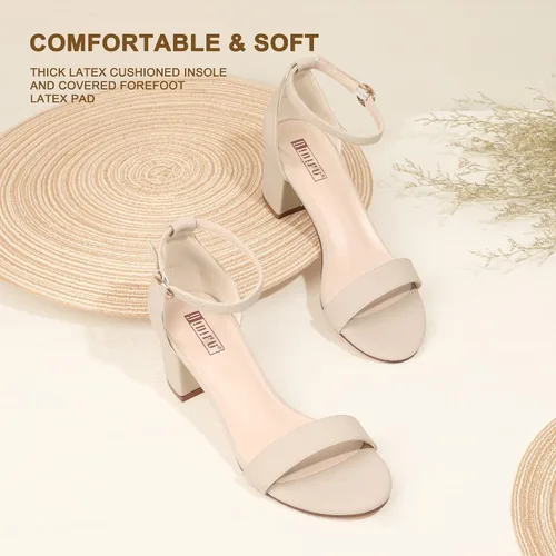 Vista 3 de IDIFU Cookie-LO - Sandalias de tacón de bloque ancho y bajo con correa al tobillo, para mujer, zapatos de tacón para vestido de novia