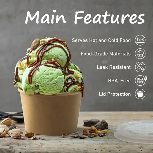 Vista 3 de ESSENTIAL Vasos de papel para helado con tapas, 50 cuencos de papel de 8