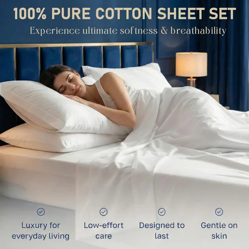 Vista 6 de Twin Size 4-Piece Sheet Set 1000 Thread-Count 100% Egyptain Cotton, 1000TC Soft, Breathable, Long-Staple Cotton Sateen Weave, Fits 19 Inches Extra