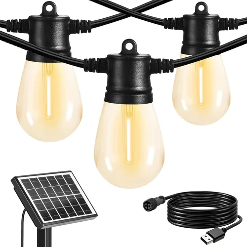 Vista 8 de SUNTHIN - Cadena de luces solares de 24 pies, luces solares recargables por USB para exteriores con bombillas LED impermeables e inastillables