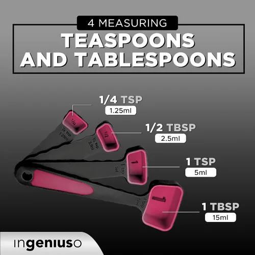 Vista 4 de Tazas medidoras plegables y cucharas anidables, silicona ajustable para cocinar, utilizada para artículos de cocina líquidos y secos, control