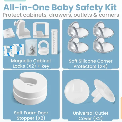 Vista 2 de SafeBorn Kit de seguridad para bebés, cerraduras de gabinete a prueba de bebés, cerraduras magnéticas para gabinetes, cubiertas de seguridad