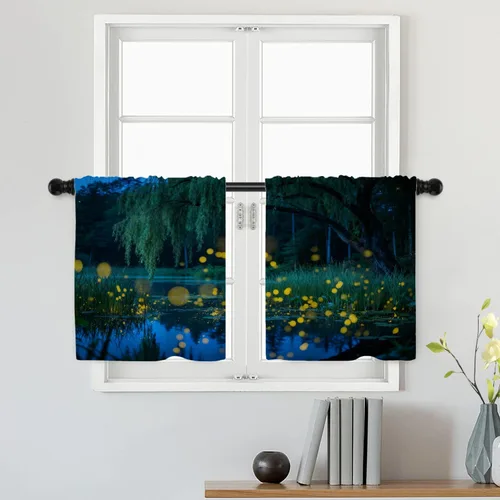 Vista 74 de Batmerry American Flag Ink Dot Blackout Tier Curtains, Red Blue White Stars Abstract Thermal Insulated Half Curtain Rod Pocket Small Valance for