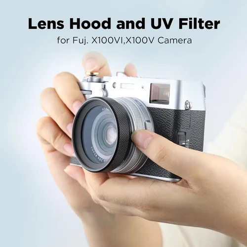 Vista 2 de Haoge LUV-X54B - Parasol de lente de metal con protección UV MC, filtro de lente ultravioleta multicapa para cámara Fujifilm X100VI Fuji X100V, Negro