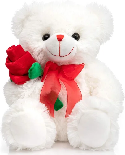 Vista 9 de HollyHOME Oso de Peluche Oso de Rosa Oso de Peluche Suave con Sobre Rojo de Felpa Suave Juguetes de Vacaciones Regalo 30 cm Blanco