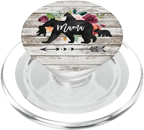 Vista 8 de Mama Bear - Agarre y soporte para teléfonos y tabletas con diseño de flores de acuarela de madera rústica, Negro