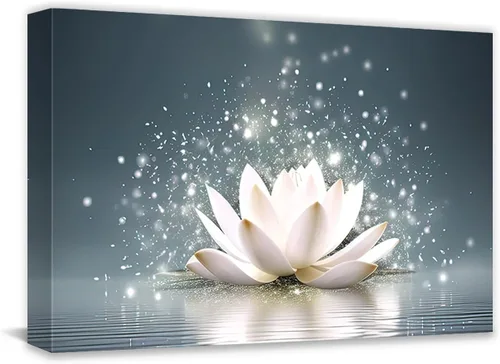 Vista 9 de QIXIANG Lienzo decorativo para pared, diseño de flor de loto, arte para pared, diseño de loto blanco, spa, meditación, yoga, decoración de sala