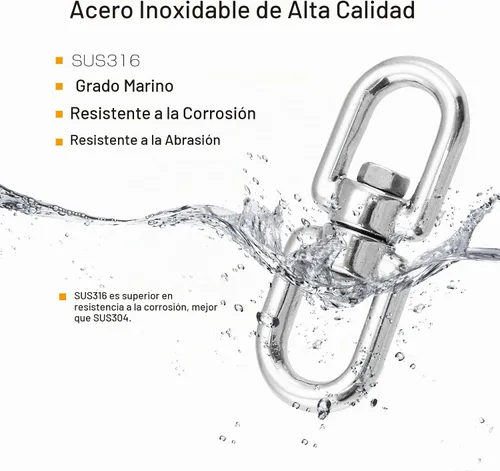 Vista 3 de AMYSPORTS Anillo de ojo giratorio de acero inoxidable pesado Conector de ojo giratorio de doble extremo ojo giratorio marino SUS316 Loop Dia 0.197
