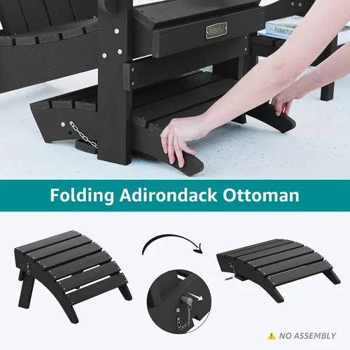Vista 3 de SERWALL - Puf Adirondack plegable, reposapiés de exterior sin montaje, para todo clima, reposapiés de patio para silla Adirondack, color negro