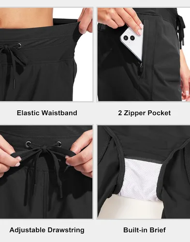 Vista 4 de Kayrth Women's 3" High Waisted Swim Board Shorts with Zipper Pockets Quick Dry Swimwear Shorts with Liner for Women Beach