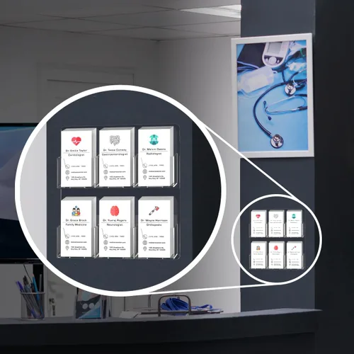Vista 7 de Marketing Holders Tarjetero de pared con accesorios para colgar para tarjetas de regalo verticales de 2 x 3.5 pulgadas, acrílico transparente con 6