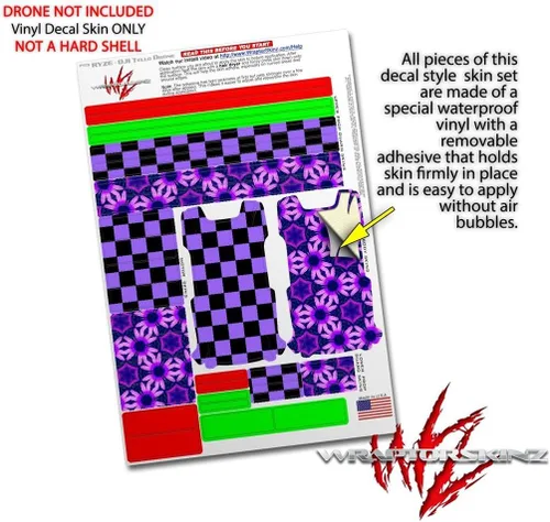 Vista 4 de Skin Decal Wrap 2 Pack Compatible with DJI Ryze Tello Checkers Purple Drone NOT Included