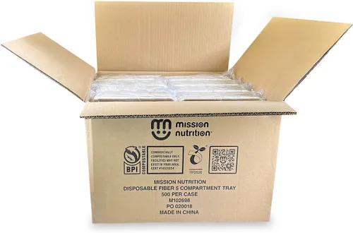 Vista 3 de Bandeja de 5 compartimentos de fibra desechable y compostable de alta resistencia actualizada (500/caja)