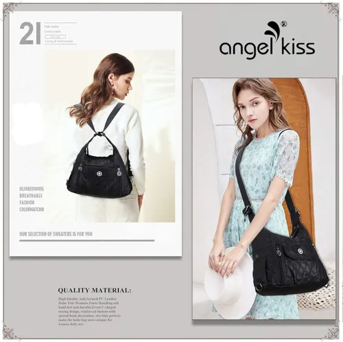 Vista 6 de Angel Kiss Purses and Handbags for Women Washed Vegan Leather Crossbody Hobo Satchel Shoulder Mutipocket Tote Purse