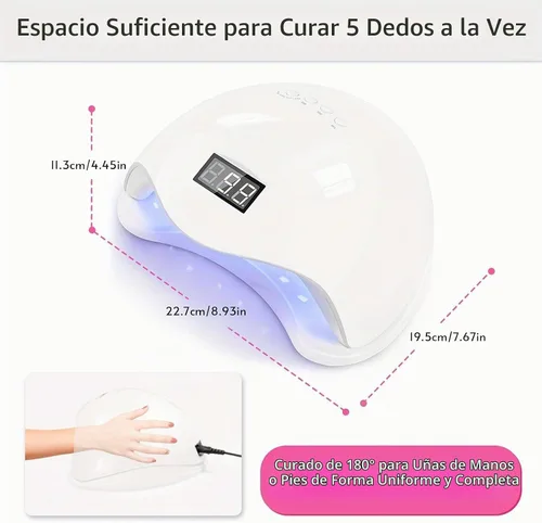 Vista 5 de Lámpara LED de uñas, secador de uñas de gel de 48 W, secado de esmalte de uñas, luz LED UV con 4 temporizadores, sensor automático, pantalla LCD