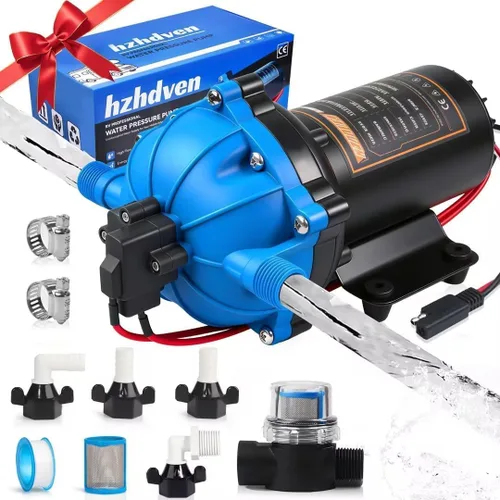 Vista 11 de [Versión mejorada] Bomba de agua dulce de 12V CC para RV, 7GPM 70PSI, bomba de diafragma autocebante de cinco cámaras con interruptor de presión