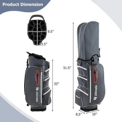 Vista 7 de Bolsa de carrito de golf Tangkula con divisores superiores de 15 vías, bolsa ligera para palos de golf con hueco individual para putter y 7 Gris