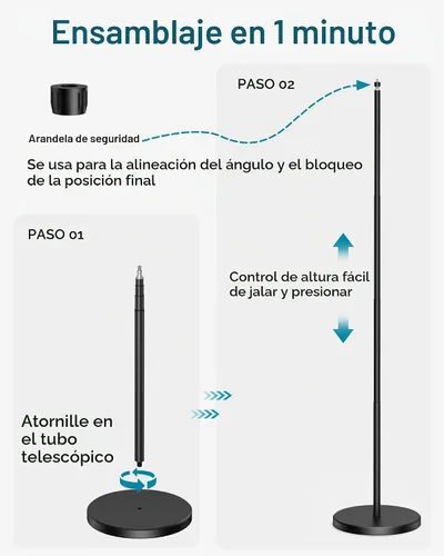 Vista 2 de InnoGear Soporte de micrófono telescópico, altura ajustable de 22 a 68 pulgadas, soporte de micrófono con base ponderada en el suelo, soporte