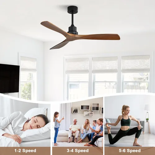 Vista 4 de Sofucor - Ventilador de techo moderno sin luces y con control remoto, de 52 pulgadas, con 3 aspas y motor CC reversible y silencioso, para Marrón