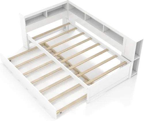Vista 9 de KOMFOTT Sofá cama doble con nido, cama nido con estantería en forma de L