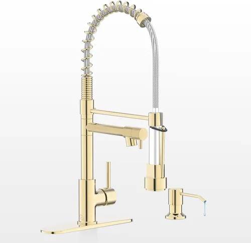 Vista 12 de Grifo de cocina con dispensador de jabón, grifos de fregadero de cocina de resorte de una sola manija con rociador desplegable y placa de cubierta
