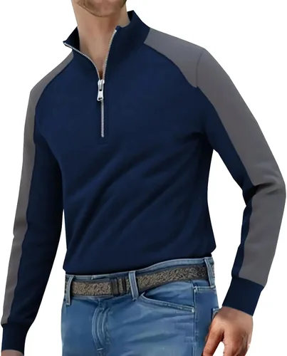 Vista 7 de Quarter Zip Pullover for Men, Color Block Long Sleeve Mock Neck, Athletic Sweatshirt for Fall and Winter