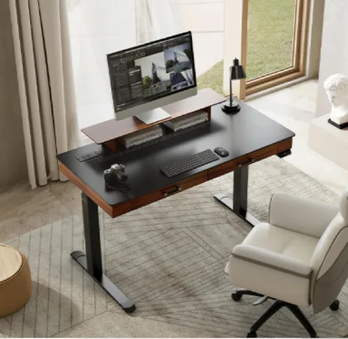 Vista 7 de EUREKA ERGONOMIC Escritorio eléctrico ajustable de cuero, escritorio ejecutivo de pie de 55 pulgadas de altura con cajones, estación de trabajo