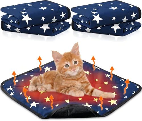 Vista 7 de Namalu Paquete de 4 camas autocalentantes para gatos, alfombrilla térmica para gatos con patrón de estrellas, suave almohadilla térmica para jaula