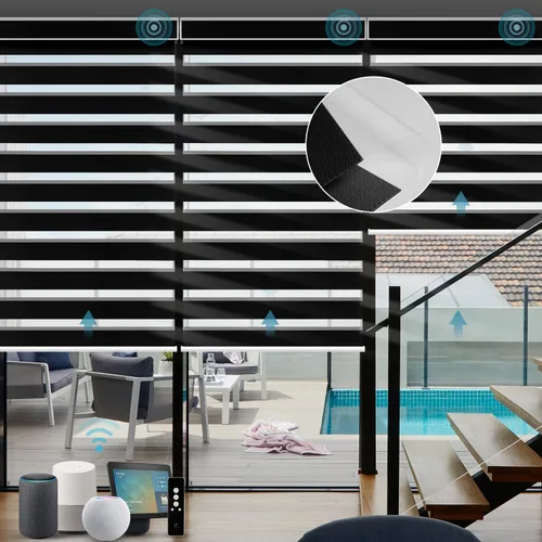 Vista 8 de SmartWings Persianas motorizadas de cebra con cenefa funcionan con Alexa, Homekit Thread, persianas inteligentes de doble capa con control de luz