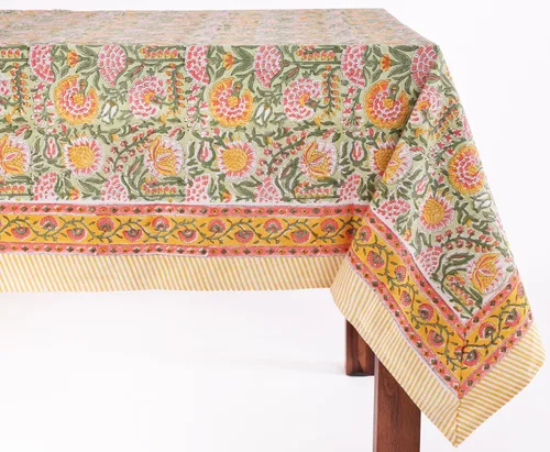 Vista 23 de ATOSII Amalfi - Mantel redondo de verano 100% algodón, estampado en bloques, para comedor, bodas, exteriores, fiestas, I Grand Millenial Farmhouse